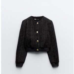 Zara Black Textured Cropped Bomber
